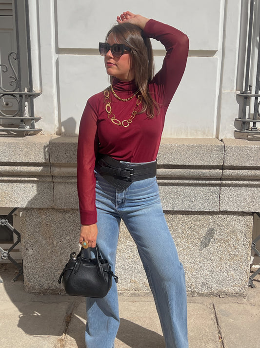 Jersey Básico cuello alto burdeos