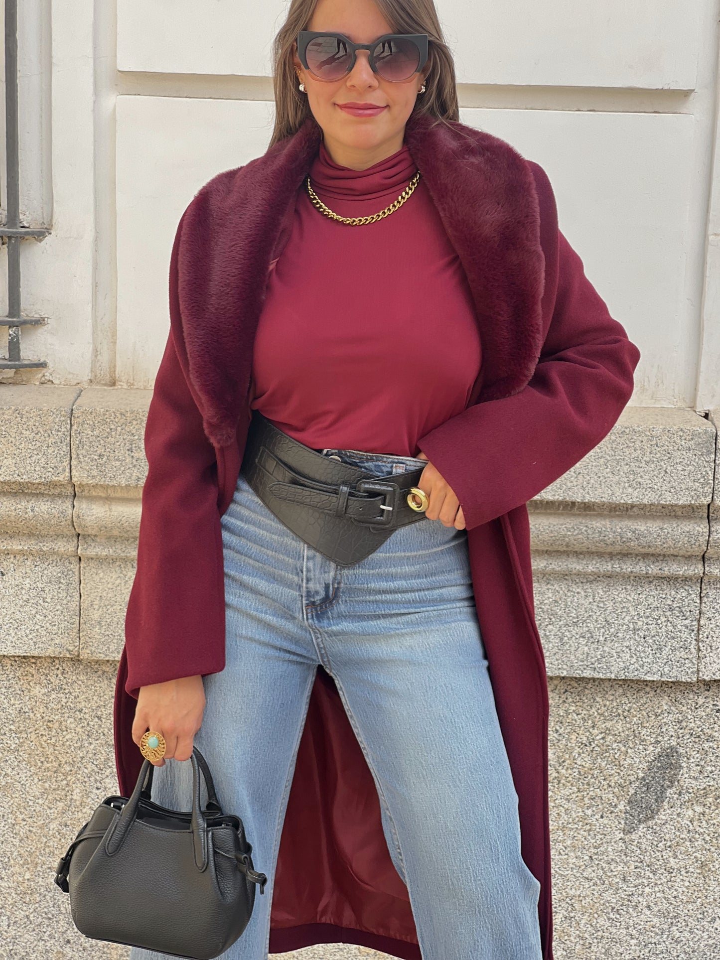 Jersey Básico cuello alto burdeos