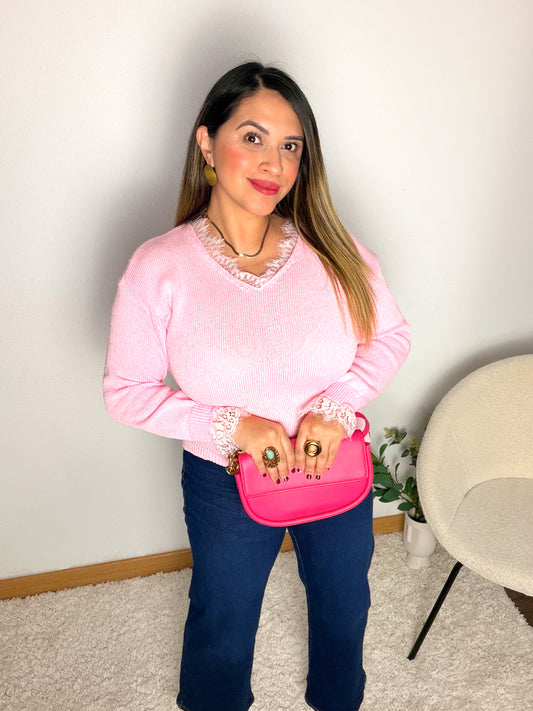 Jersey Rosa con Encaje Elegante