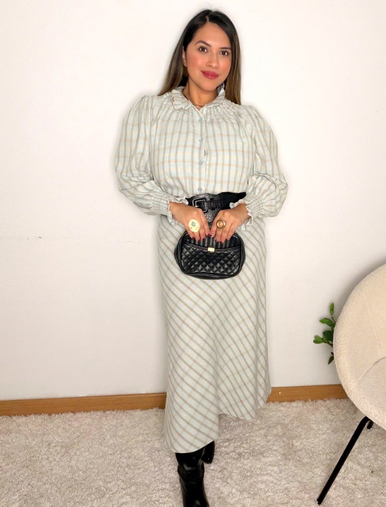 Blusa cuadros Celeste