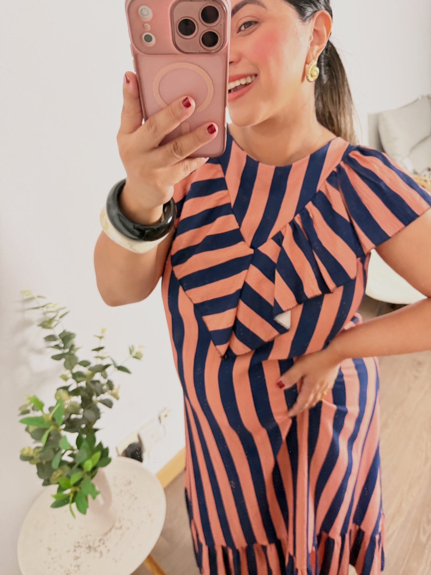 Vestido midi Rayas Coral