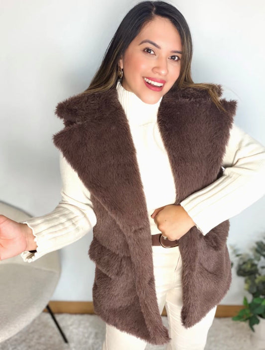 Chaleco de Pelo Sintético Marrón Chocolate
