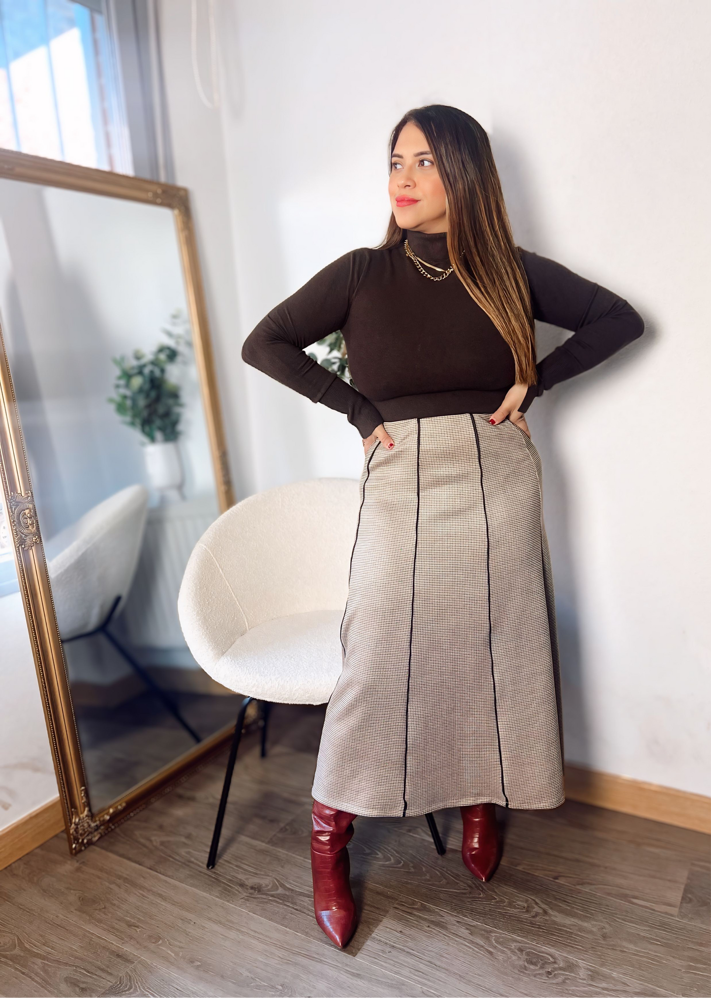 Jersey de Punto Fino Cuello Marrón