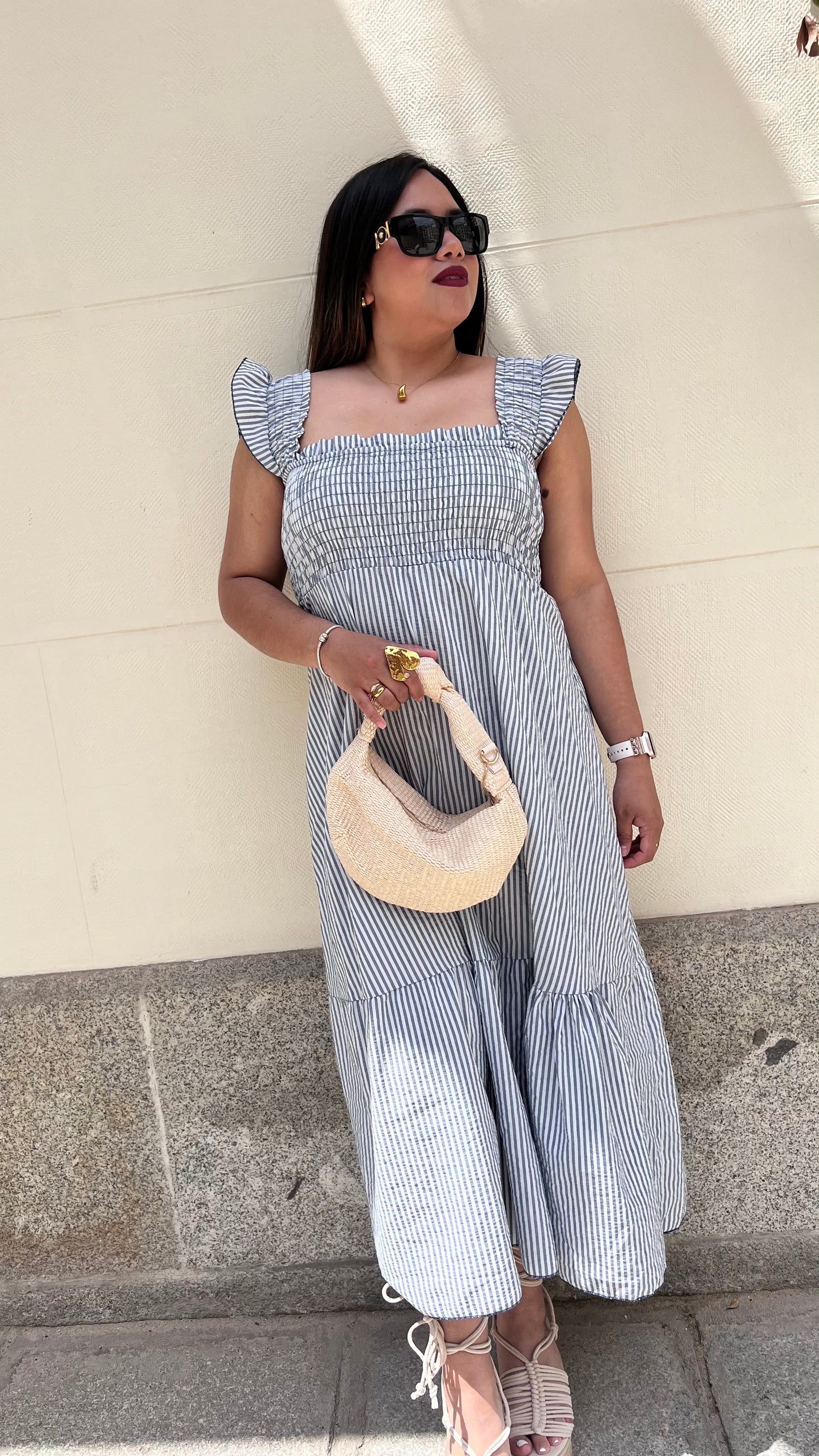 Vestido midi rayas azul