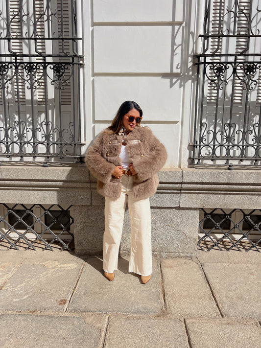 Abrigo de pelo sintético Beige