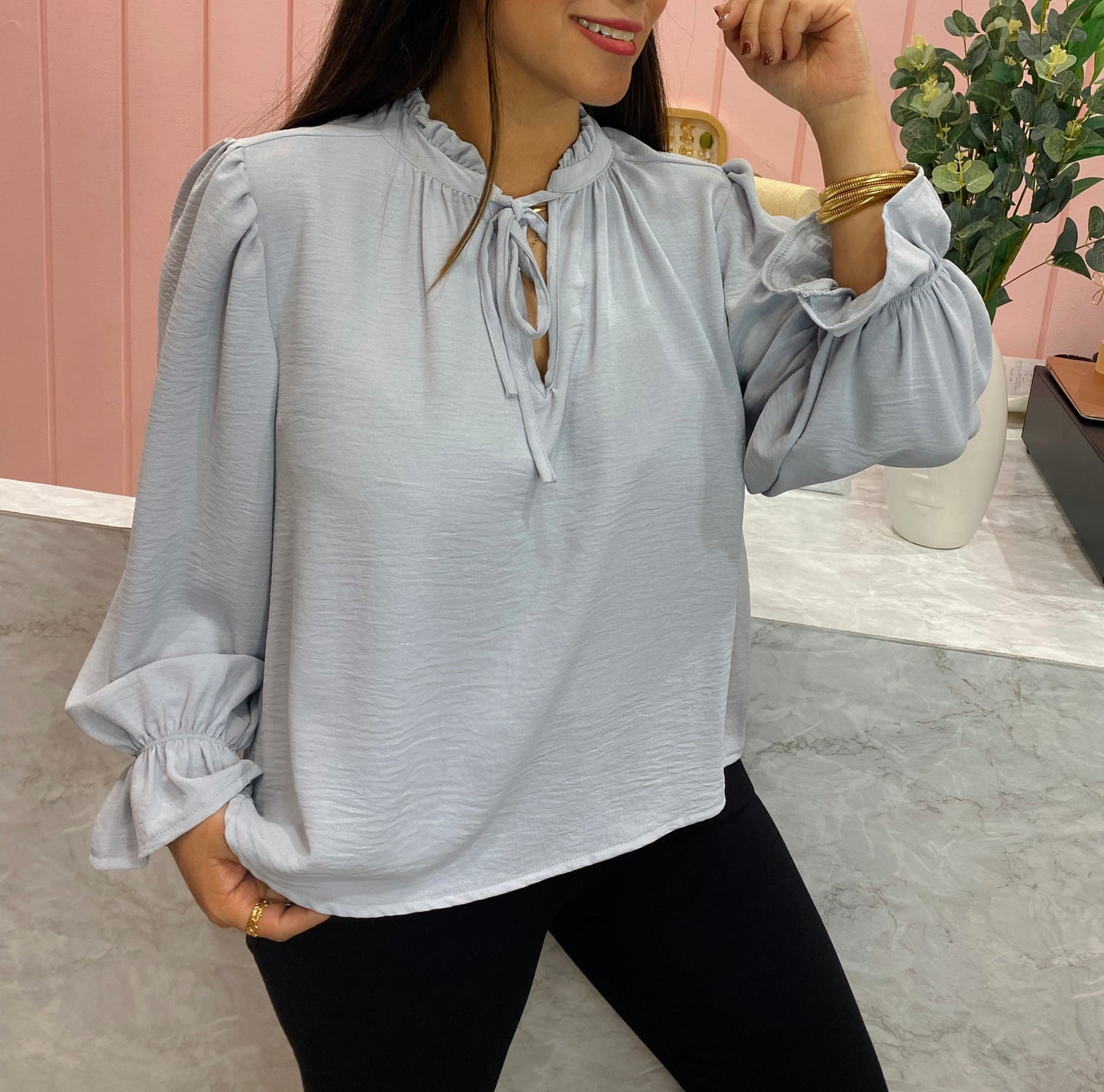 Blusa Casual de Manga Larga y Cuello Redondo