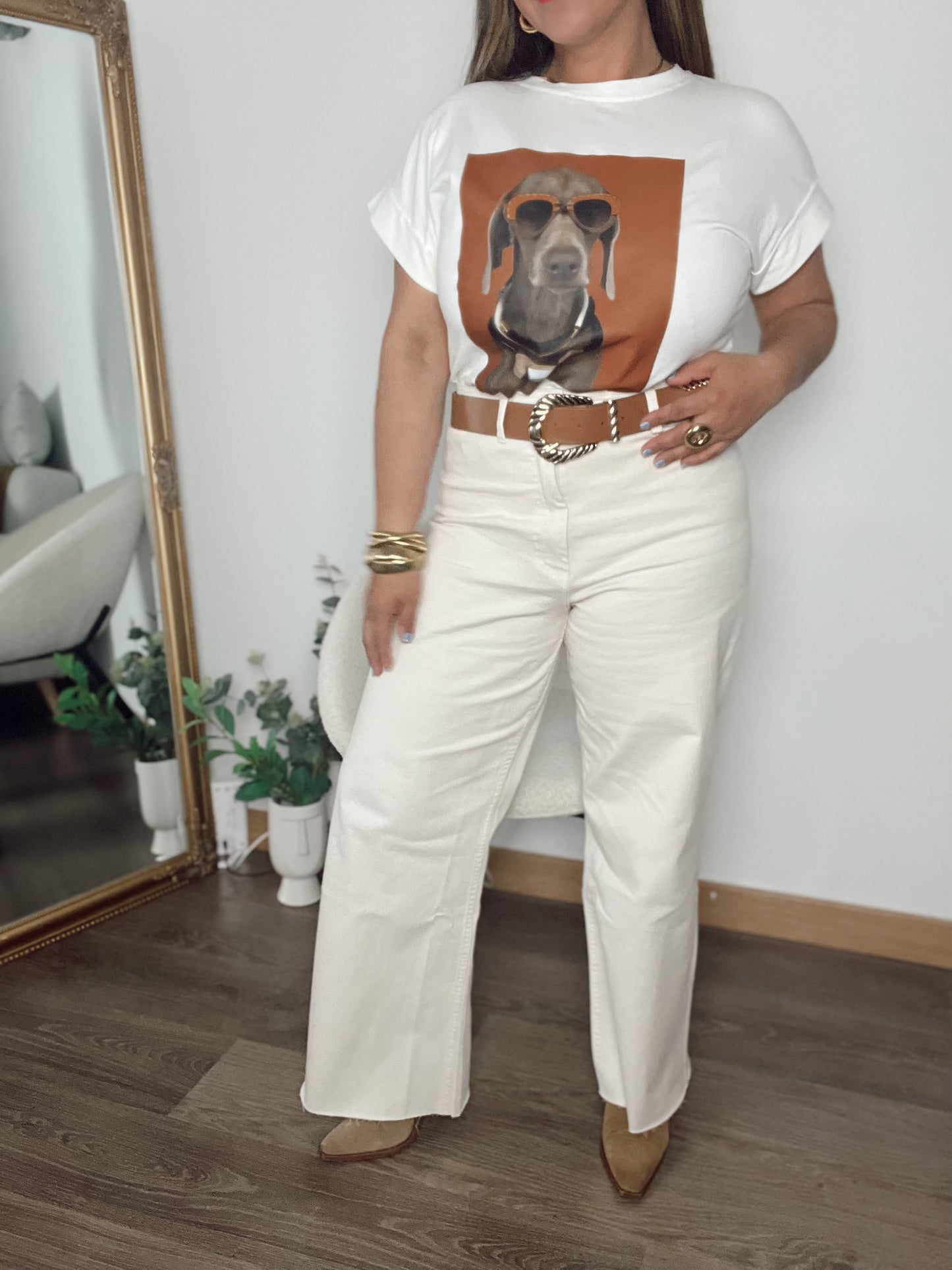 Pantalón de pierna ancha en color crudo