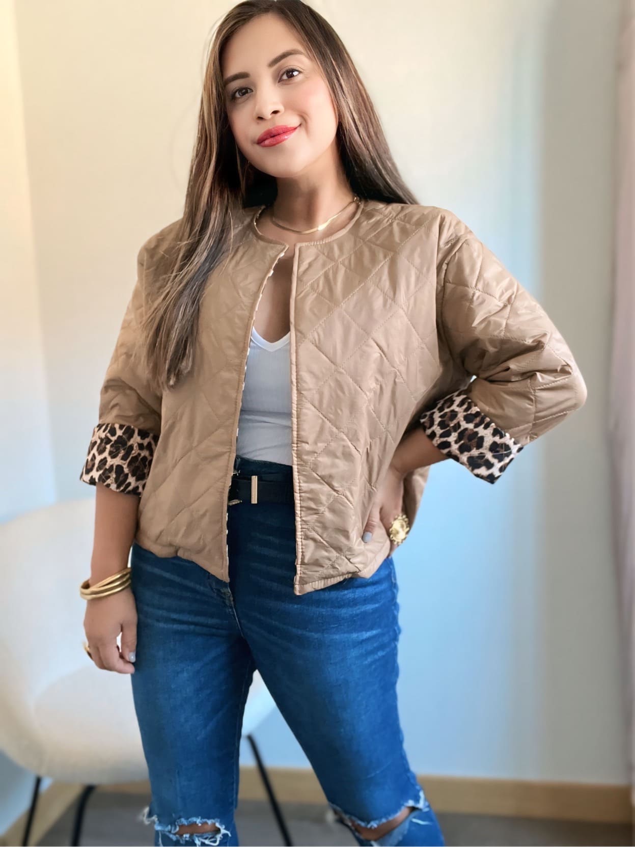 Chaqueta acolchada animal print