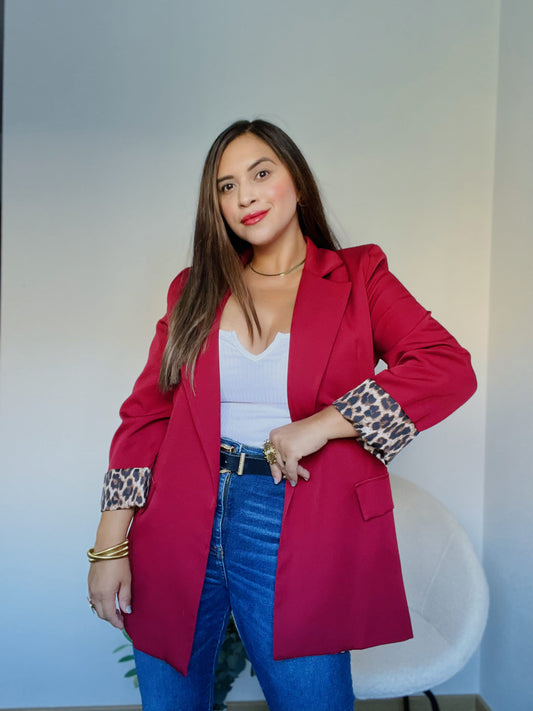 Blazer Forro Animal Print Burdeos