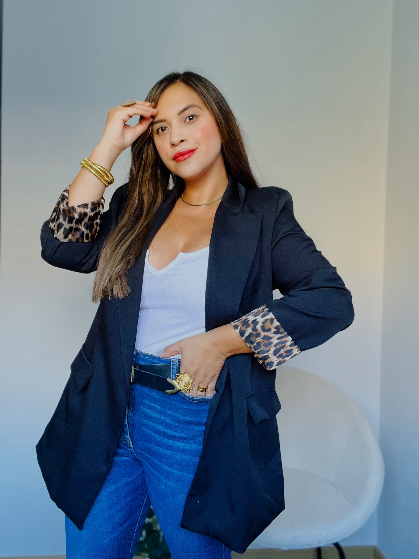 Blazer Forro Animal Print Negro