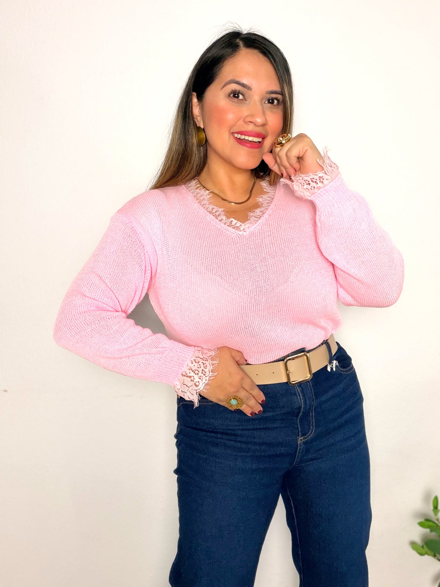 Jersey Rosa con Encaje Elegante