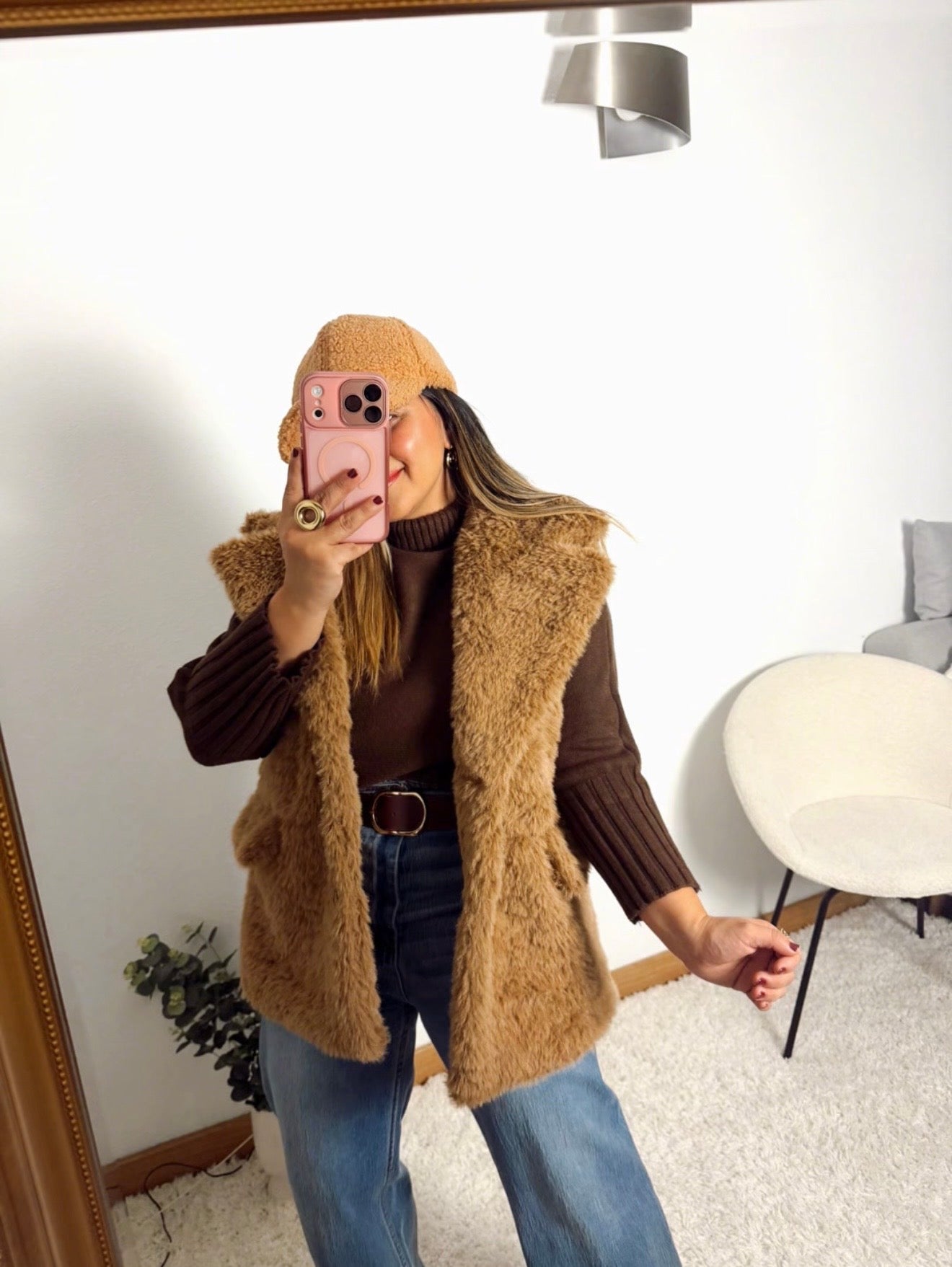 Chaleco de Pelo Marrón Camel