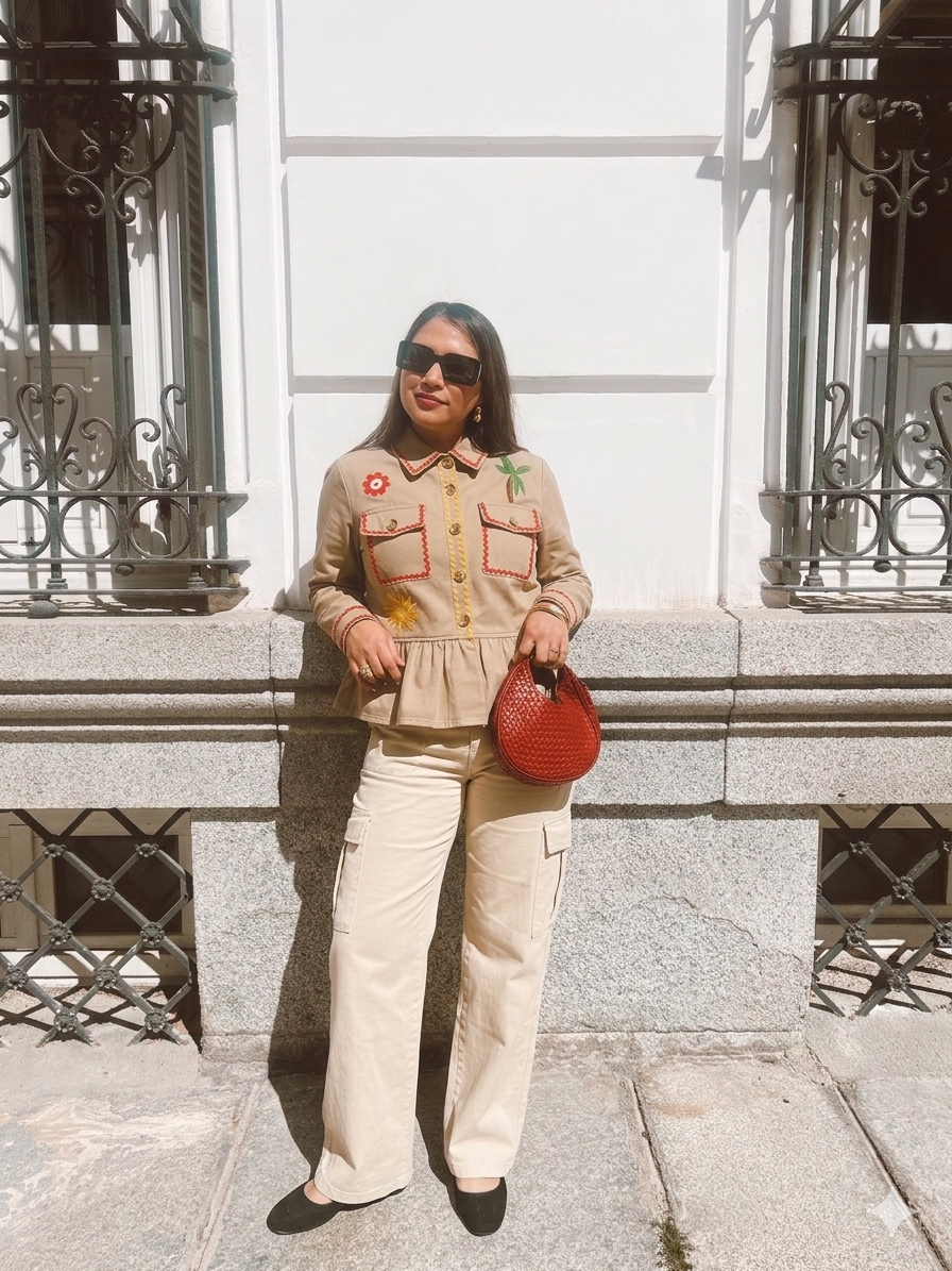 Chaqueta bordada estilo safari