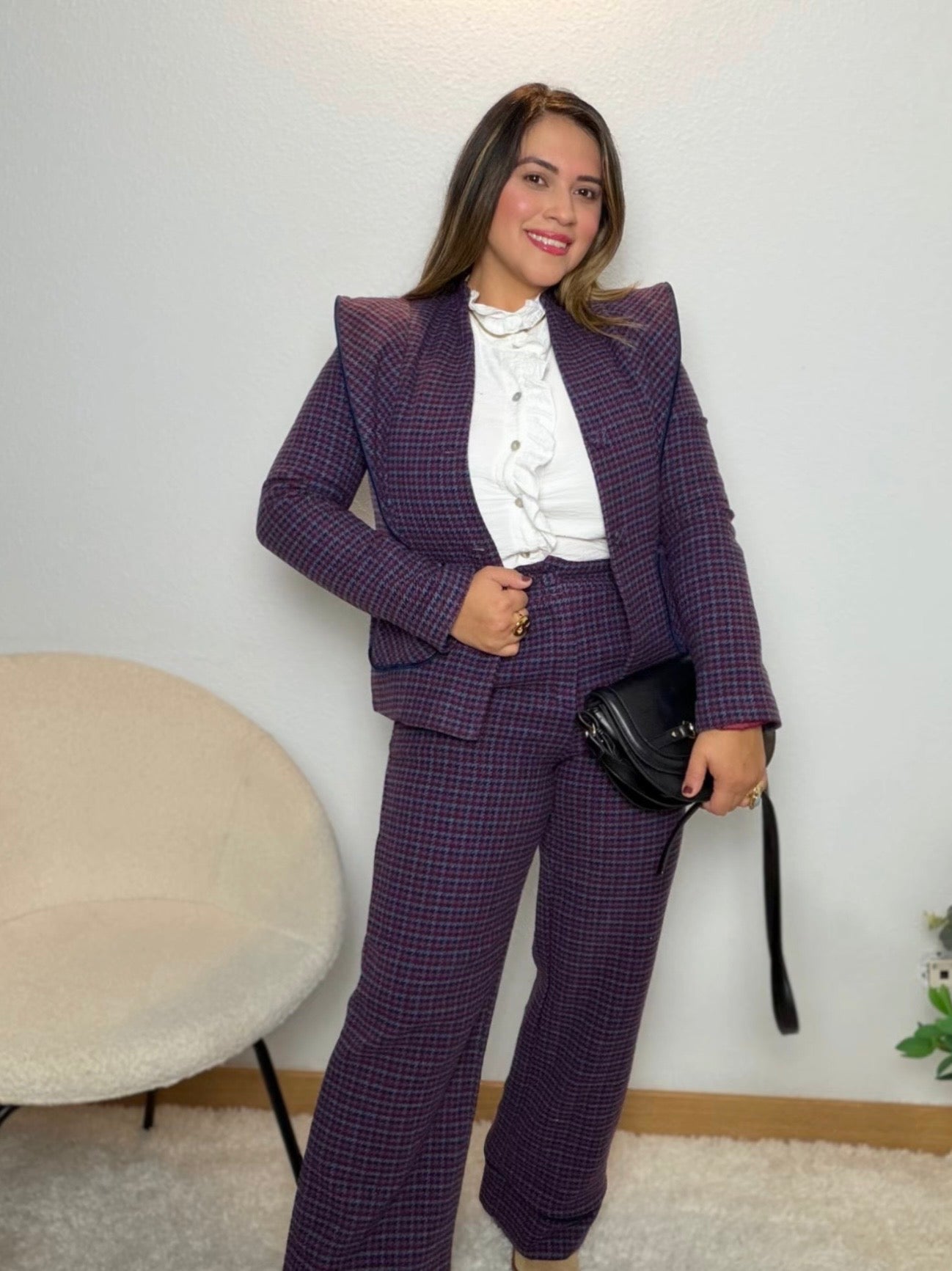 Chaqueta Sastre Entallada con Cuadro Inglés – Azul y Burdeos