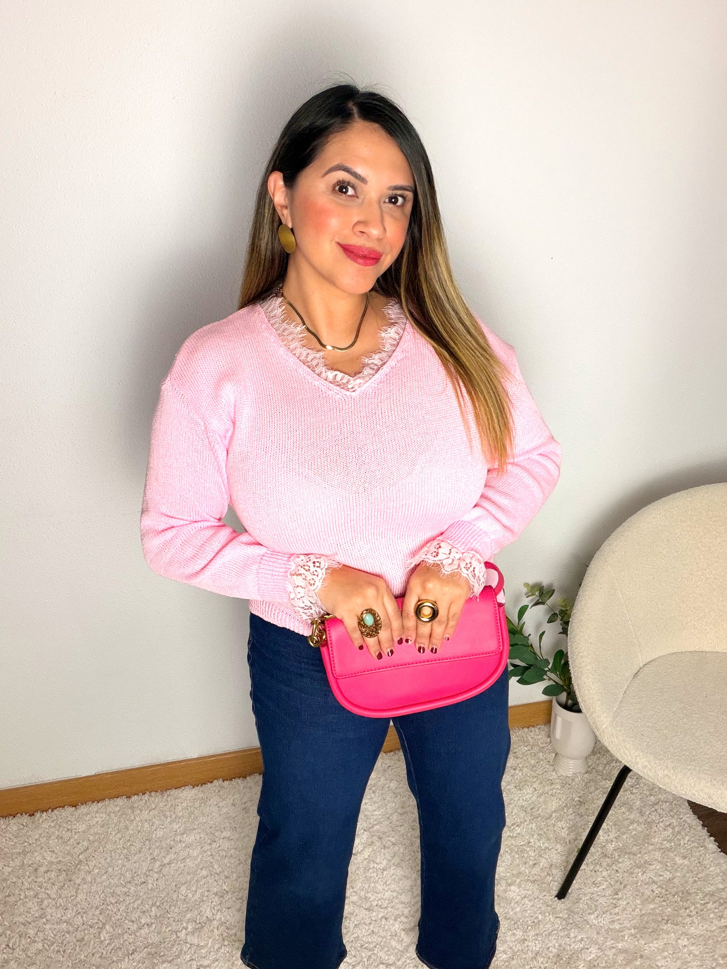 Jersey Rosa con Encaje Elegante