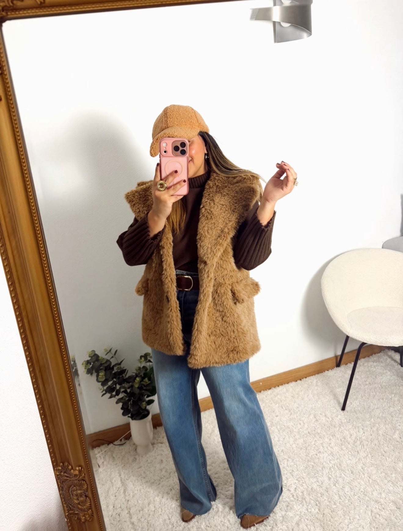 Chaleco de Pelo Marrón Camel