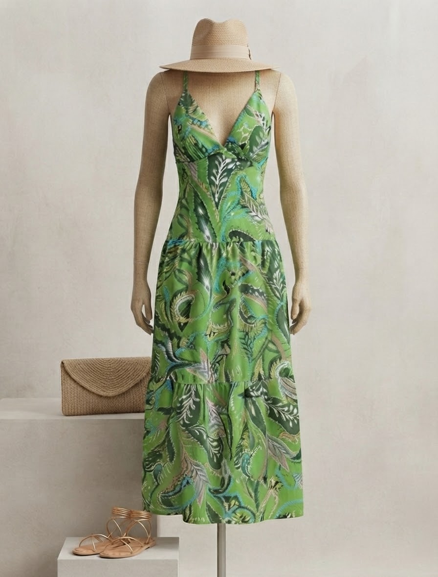 Vestido midi estampado verde