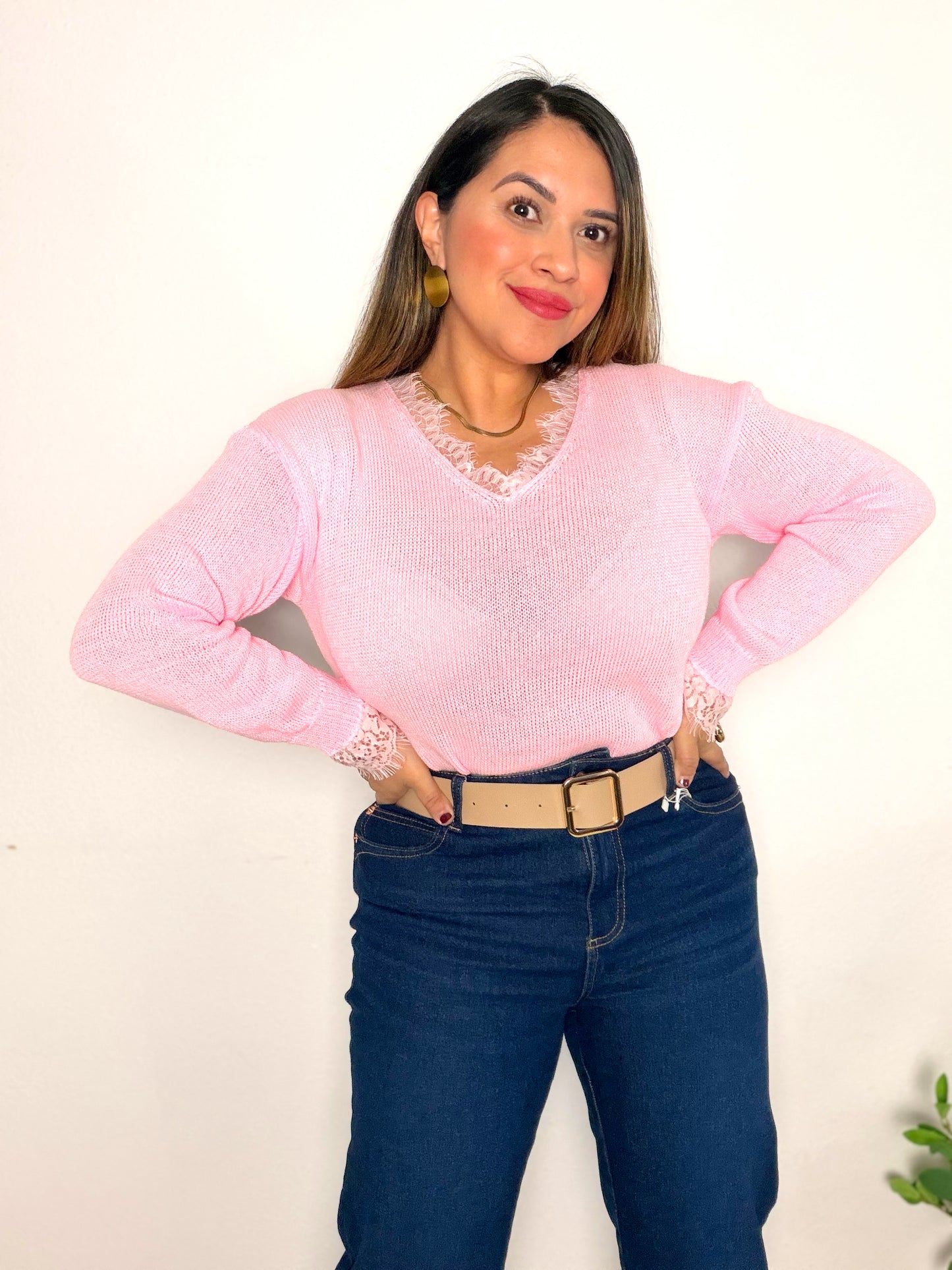 Jersey Rosa con Encaje Elegante