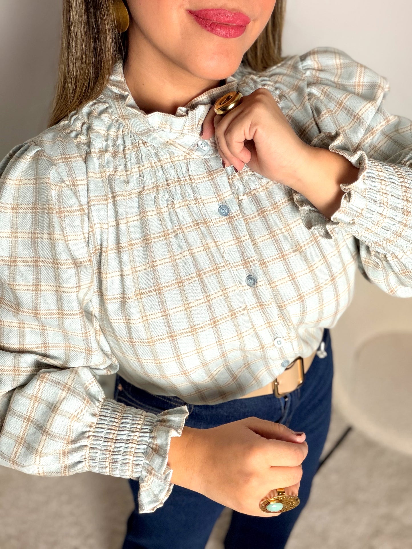 Blusa cuadros Celeste