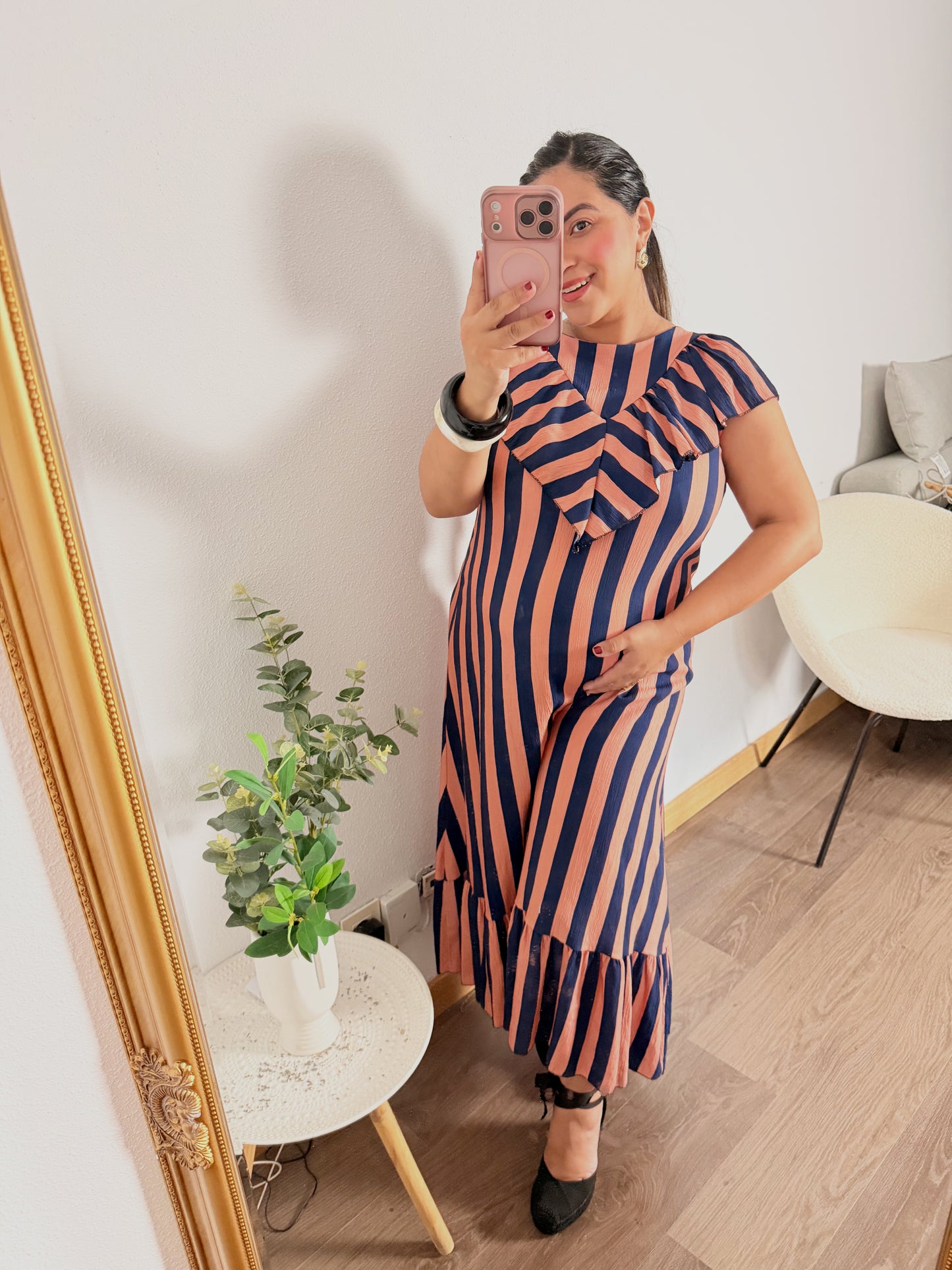 Vestido midi Rayas Coral