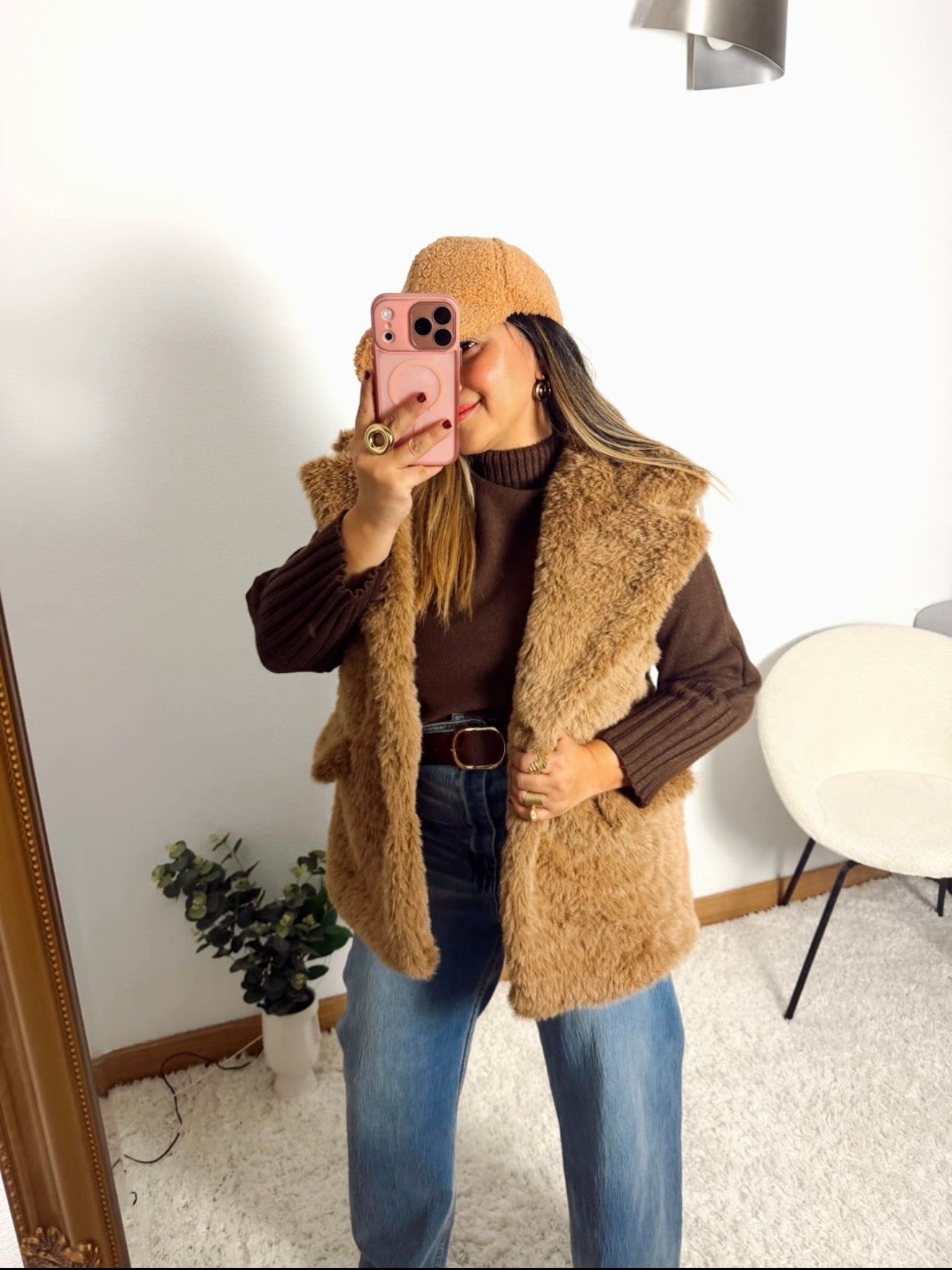 Chaleco de Pelo Marrón Camel