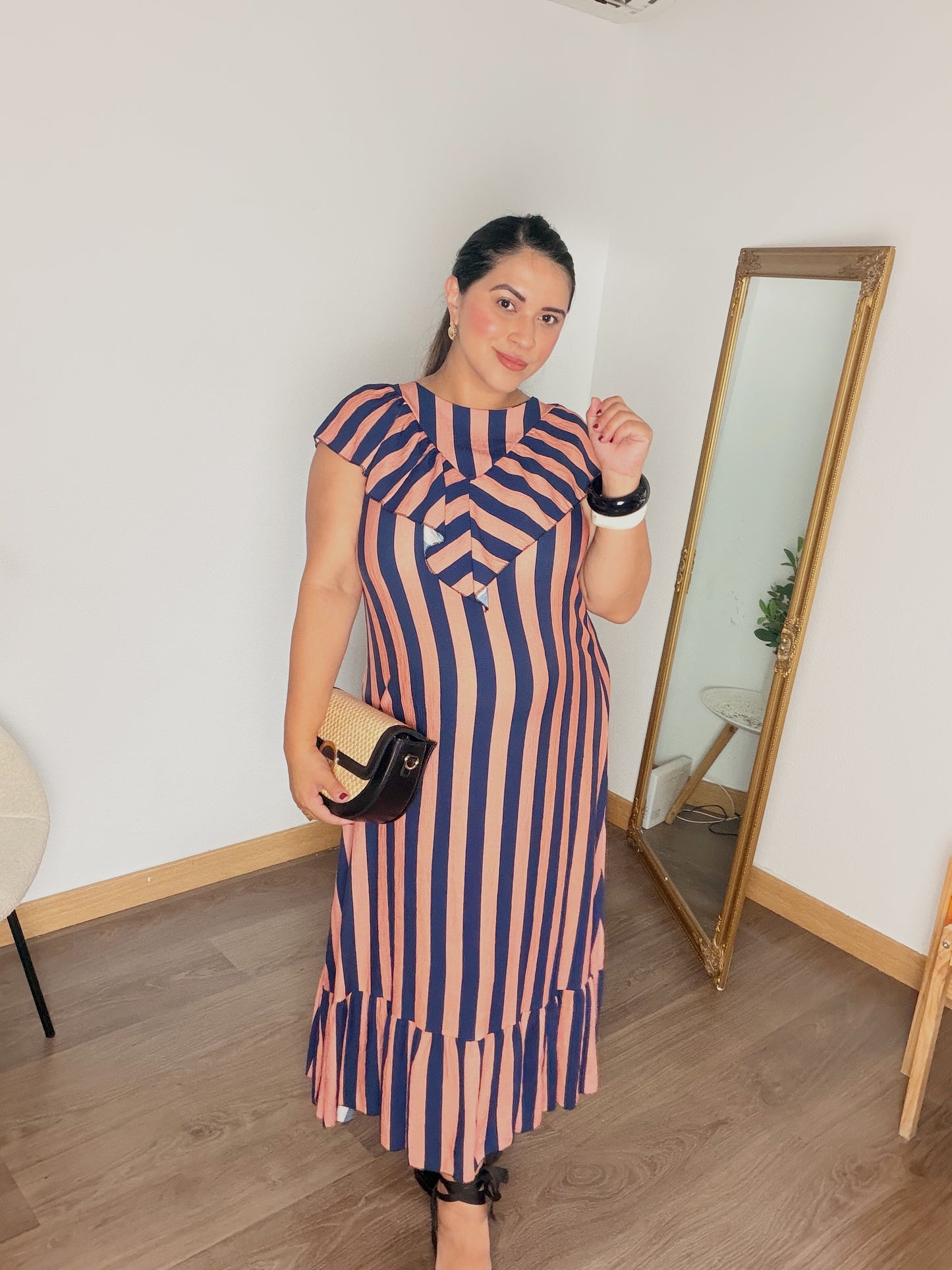 Vestido midi Rayas Coral