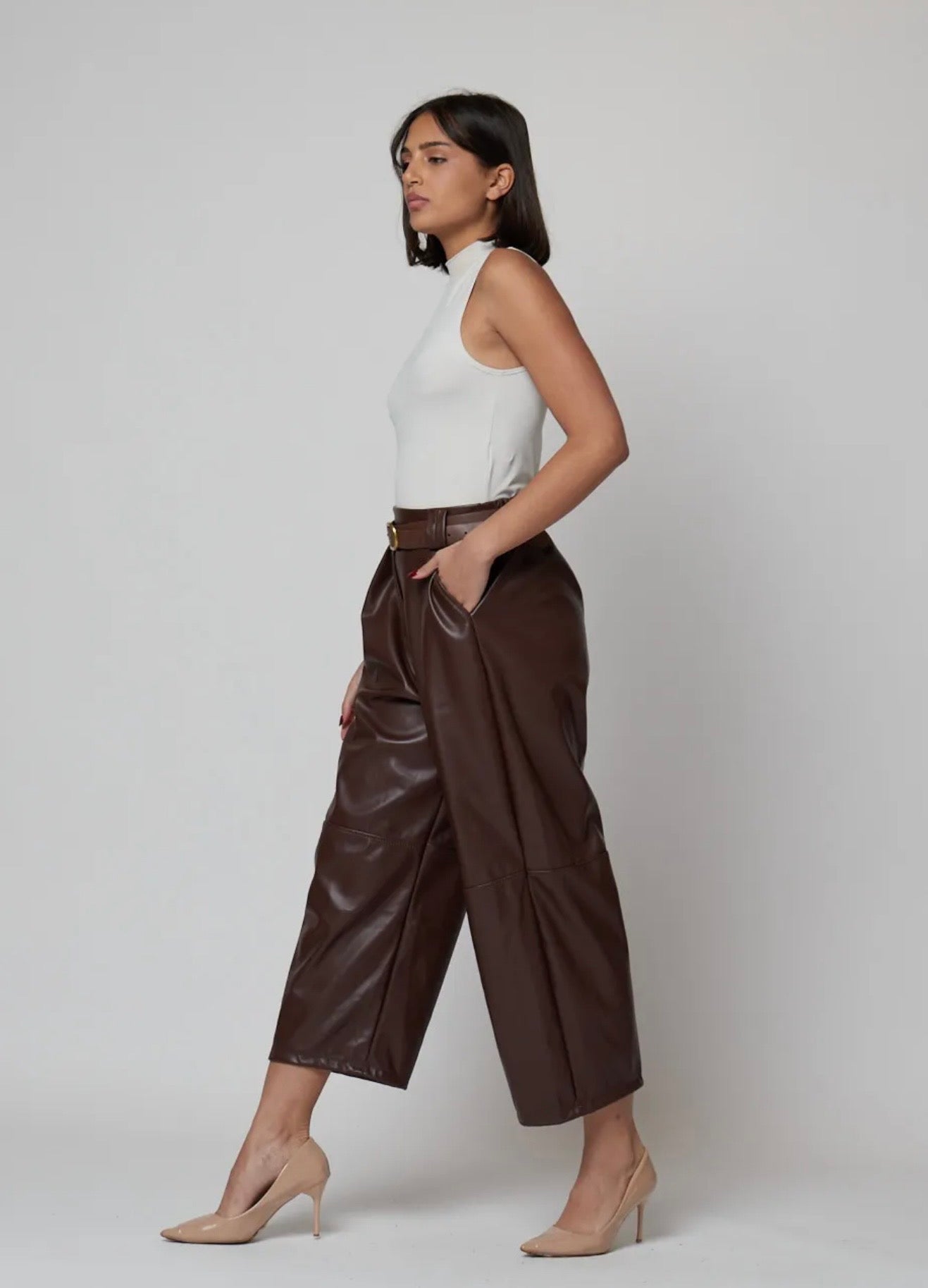 Pantalón Polipiel color choco