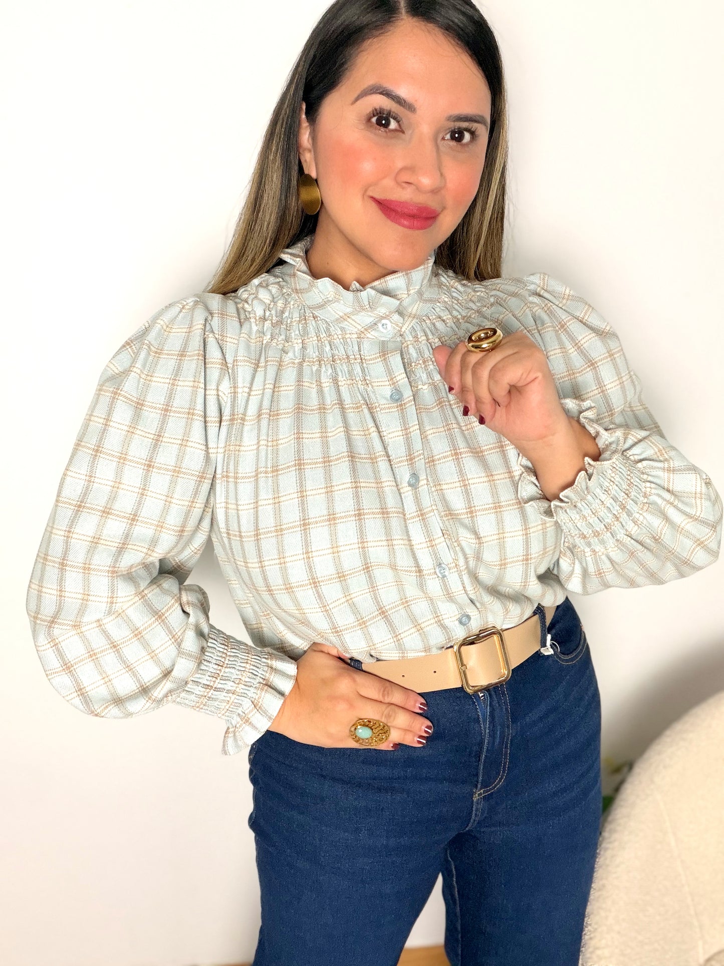 Blusa cuadros Celeste