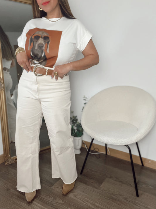 Pantalón de pierna ancha en color crudo