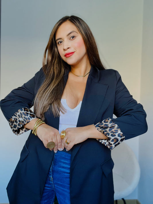 Blazer Forro Animal Print Negro